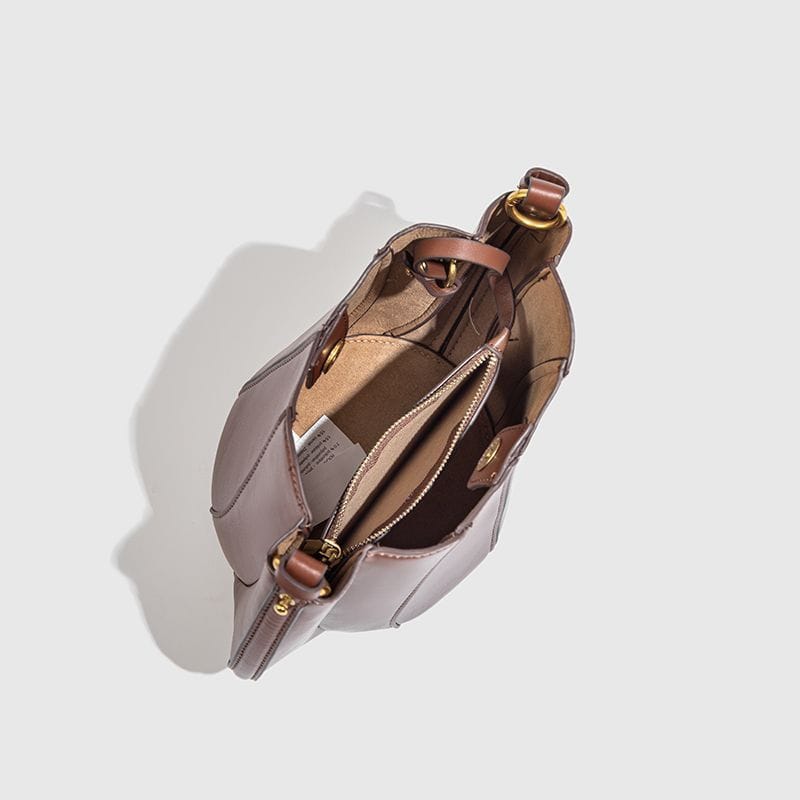 Sac Bucket Femme - Cuir Lisse & Bandoulière Bicolore