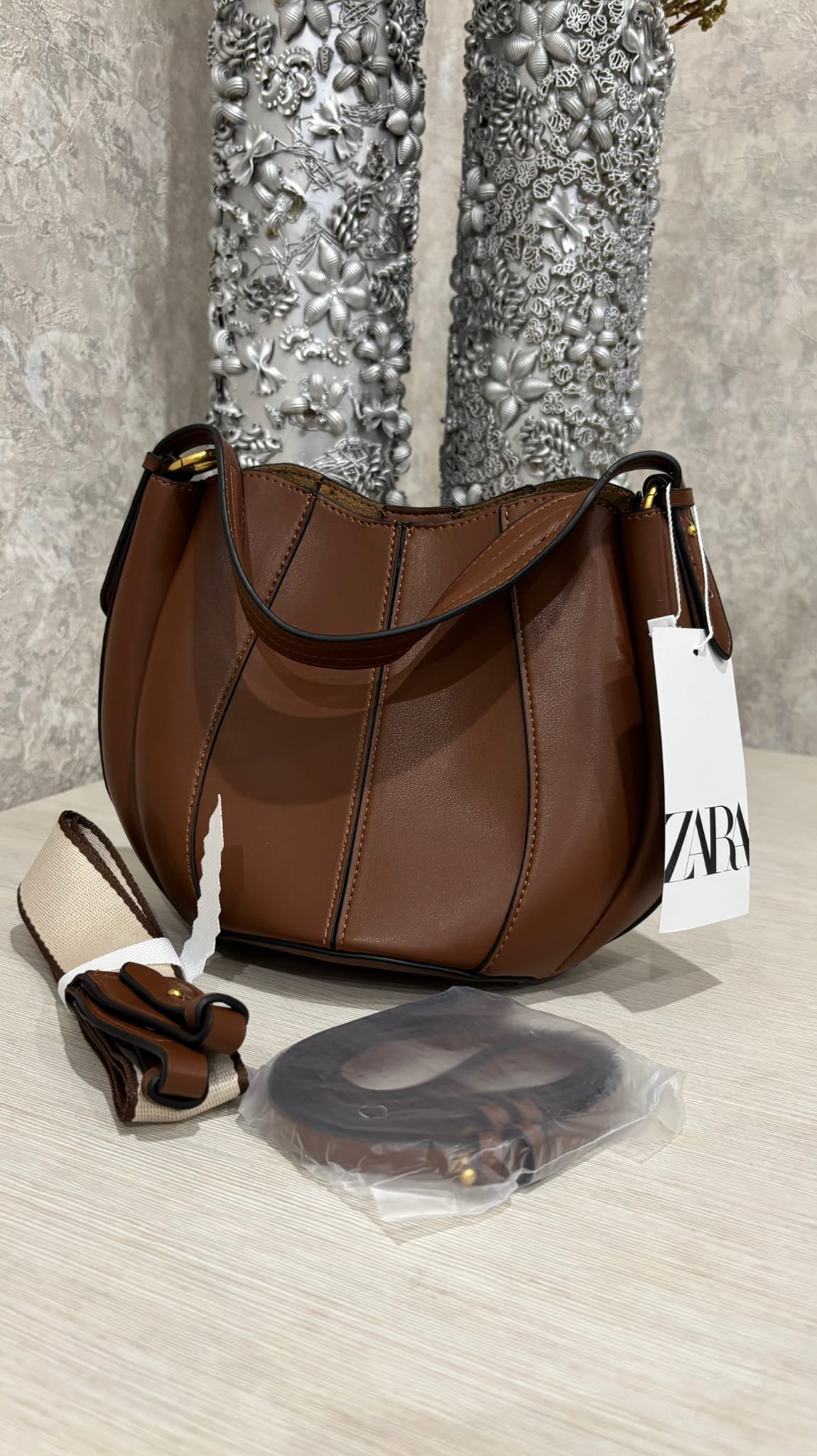 Sac Bucket Femme - Cuir Lisse & Bandoulière Bicolore
